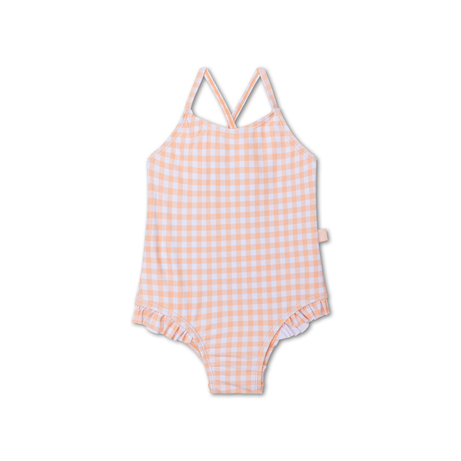 Swim Essentials Swimsuit Girls - Orange/white - Sunset Grid