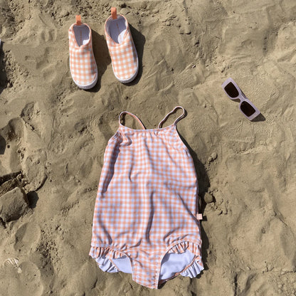 Swim Essentials Swimsuit Girls - Orange/white - Sunset Grid