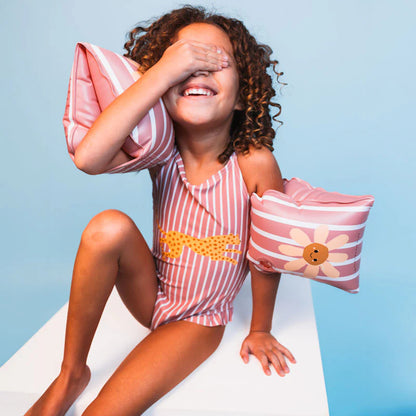 Swim Essentials Swimsuit Girls - Red/white Striped - Daisy Flower