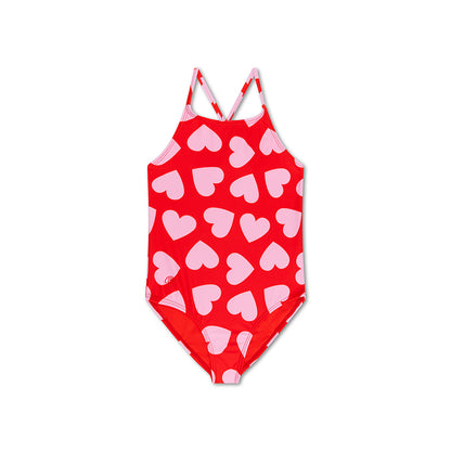 Swim Essentials Swimsuit Girls - Red - Hearts