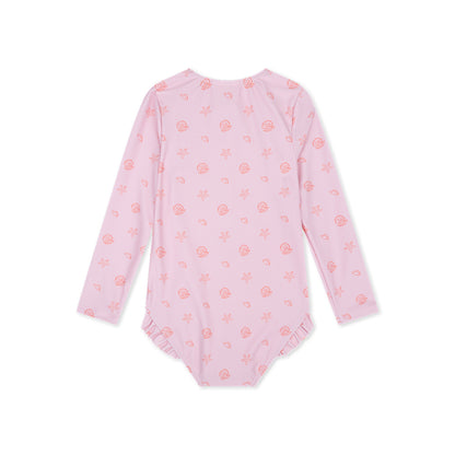 Swim Essentials Uv Swimsuit Girls With Long Sleeves - Pink - Shell Tastic