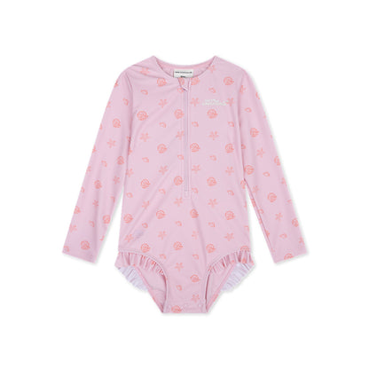 Swim Essentials Uv Swimsuit Girls With Long Sleeves - Pink - Shell Tastic
