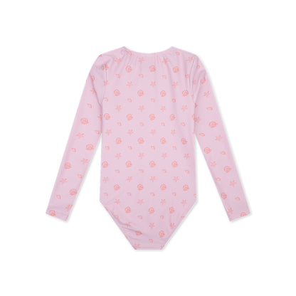 Swim Essentials Uv Swimsuit Girls With Long Sleeves - Pink - Shell Tastic