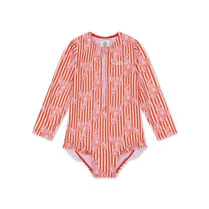 Swim Essentials Uv Swimsuit Girls With Long Sleeves - Red - Lobster Bay