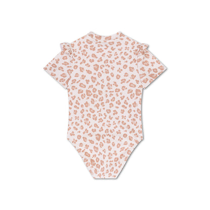 Swim Essentials Swimsuit Girls With Short Sleeves - Beige - Leopard