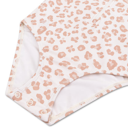 Swim Essentials Swimsuit Girls With Short Sleeves - Beige - Leopard