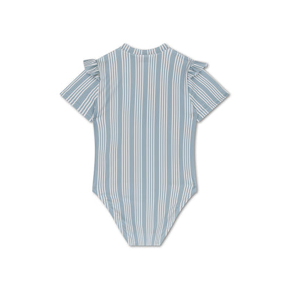 Swim Essentials Swimsuit Girls With Short Sleeves - Green/white - Resort Stripe