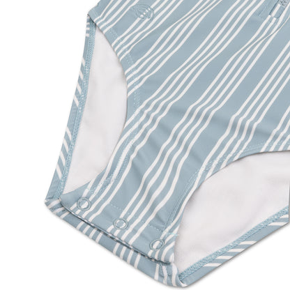Swim Essentials Swimsuit Girls With Short Sleeves - Green/white - Resort Stripe