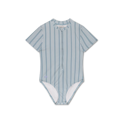 Swim Essentials Swimsuit Girls With Short Sleeves - Green/white - Resort Stripe