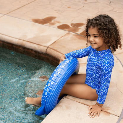 Swim Essentials Uv Swimsuit Girls With Sleeves - Blue - Leopard