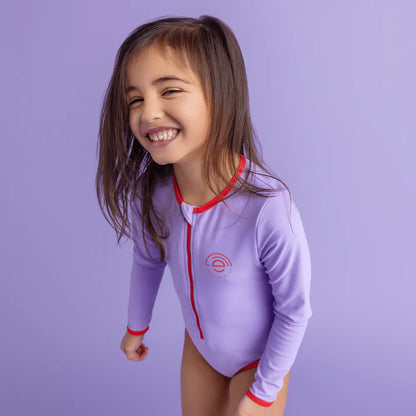 Swim Essentials Uv Swimsuit Girls With Sleeves - Purple - Pure Tones