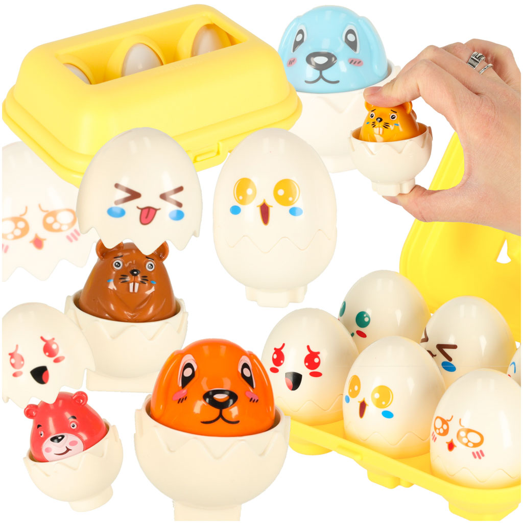 Educational Puzzle Sorter Match Shapes Eggs Montessori Animals 6 Pcs