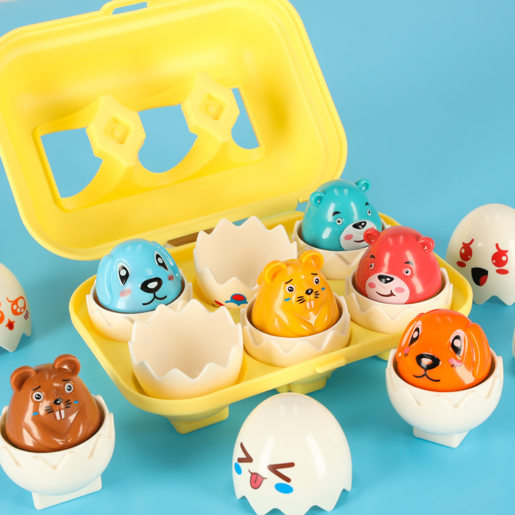 Educational Puzzle Sorter Match Shapes Eggs Montessori Animals 6 Pcs