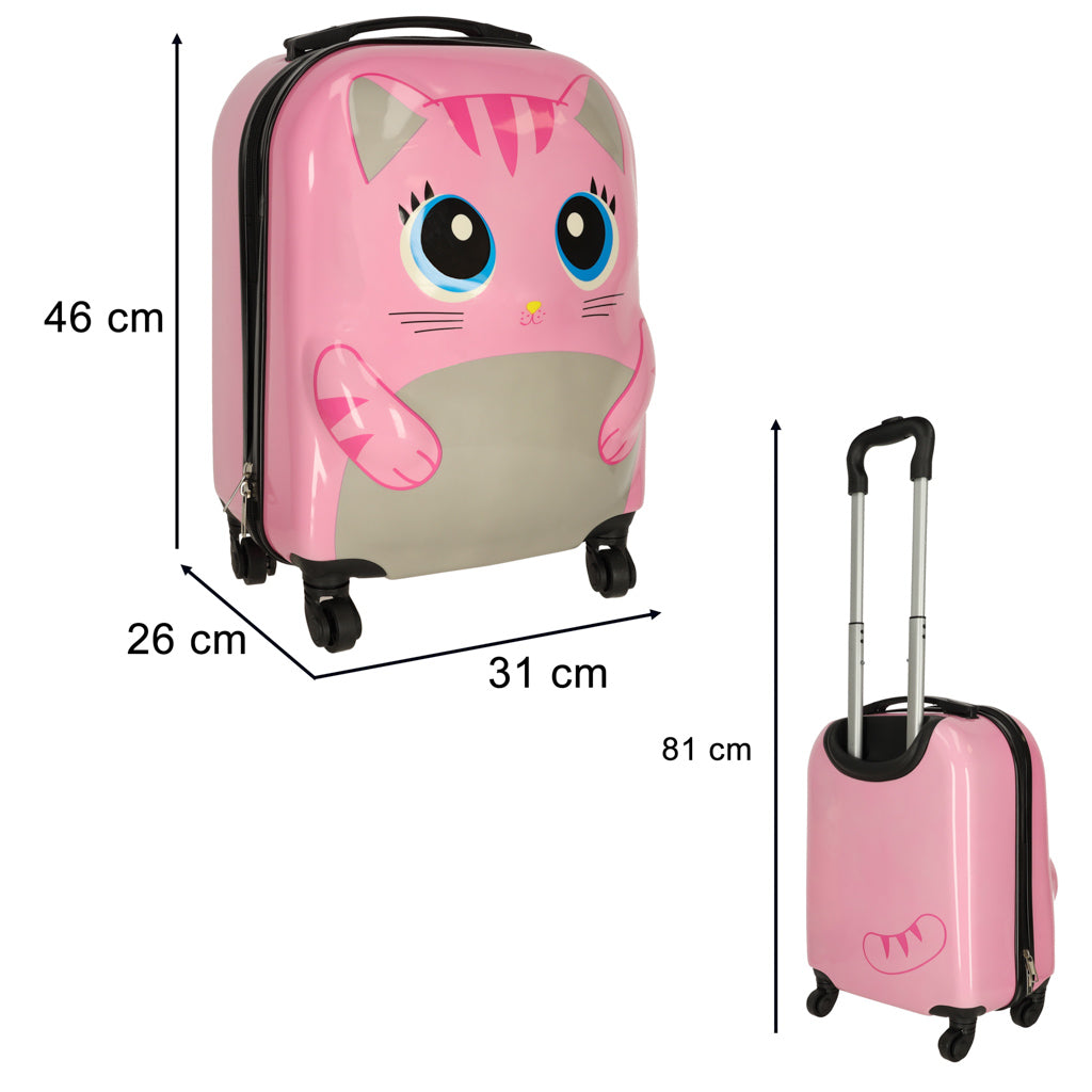 Children's Travel Suitcase On Wheels Cat Pink