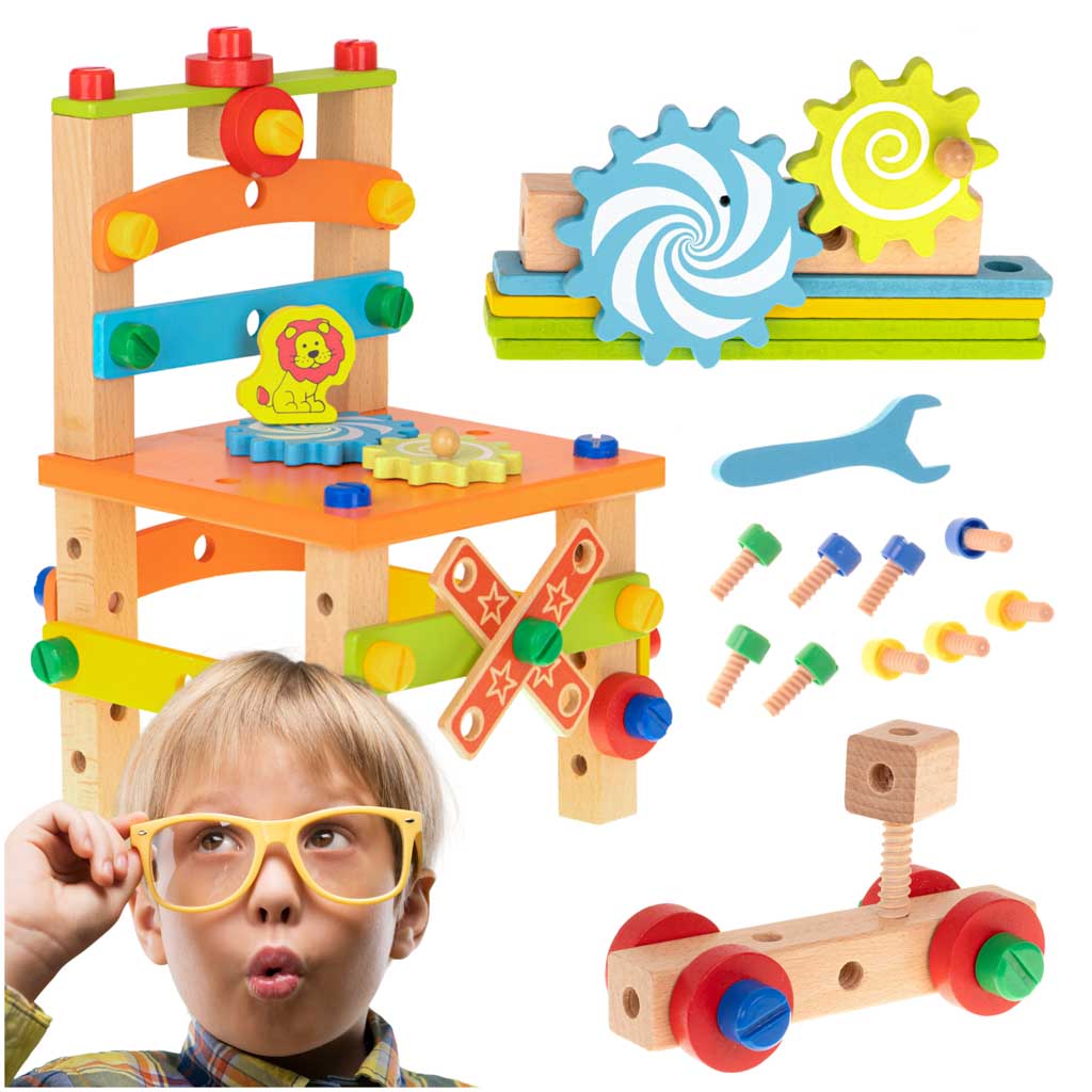 Workshop Educational Chair Wooden Blocks Construction Set 49el.