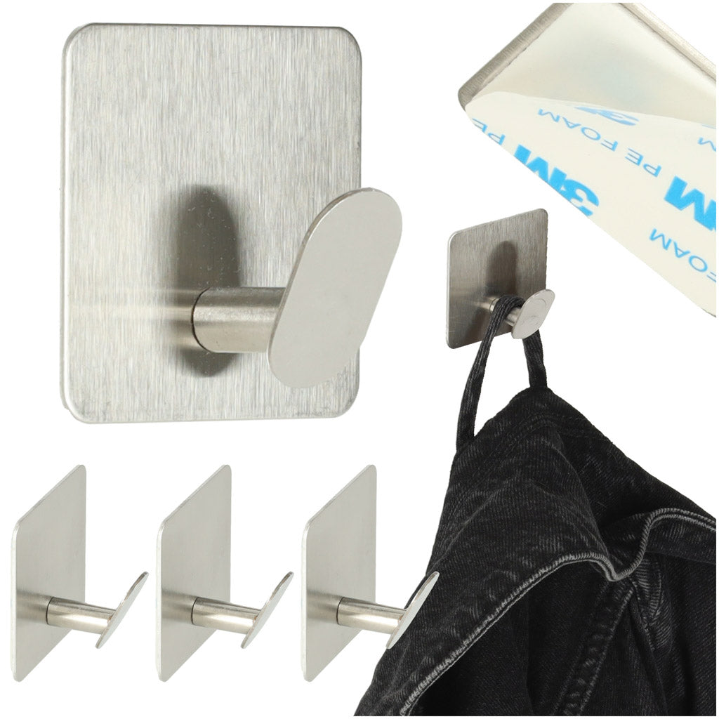 Self-adhesive Silver Bathroom Wall Hangers Set Of 4 Pieces