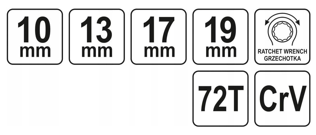 Klucz nasadowy z zamkiem 10-13-17-19 Mm 72t Yato