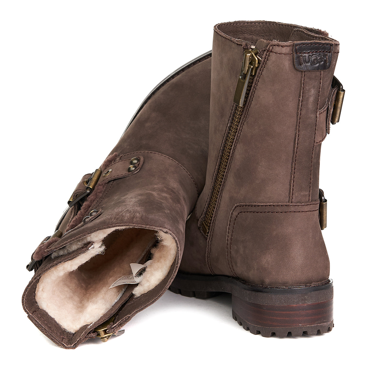 Ugg Niels/stt Bottes Cuir Naturel Infusé De Fourrure Marron