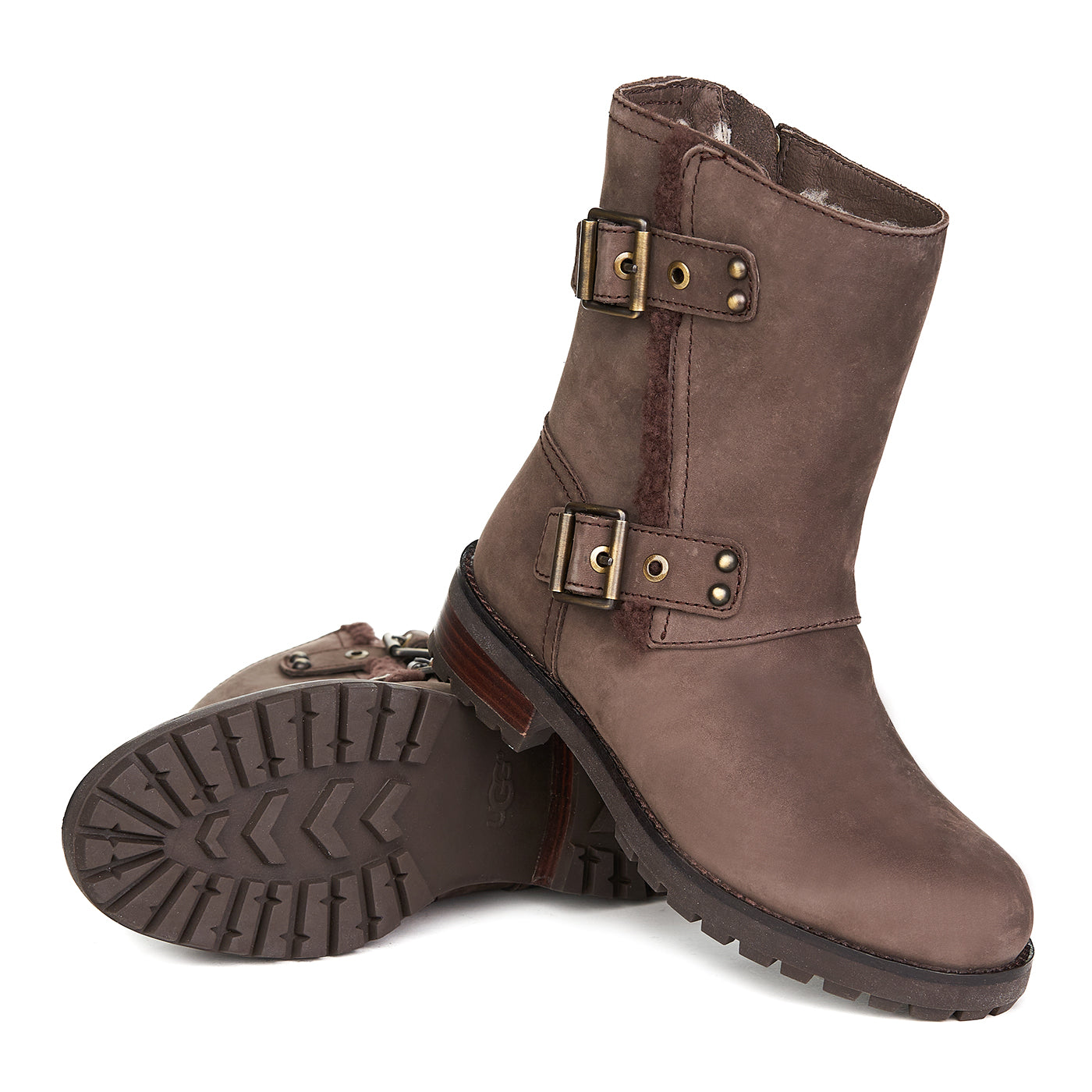Ugg Niels/stt Bottes Cuir Naturel Infusé De Fourrure Marron