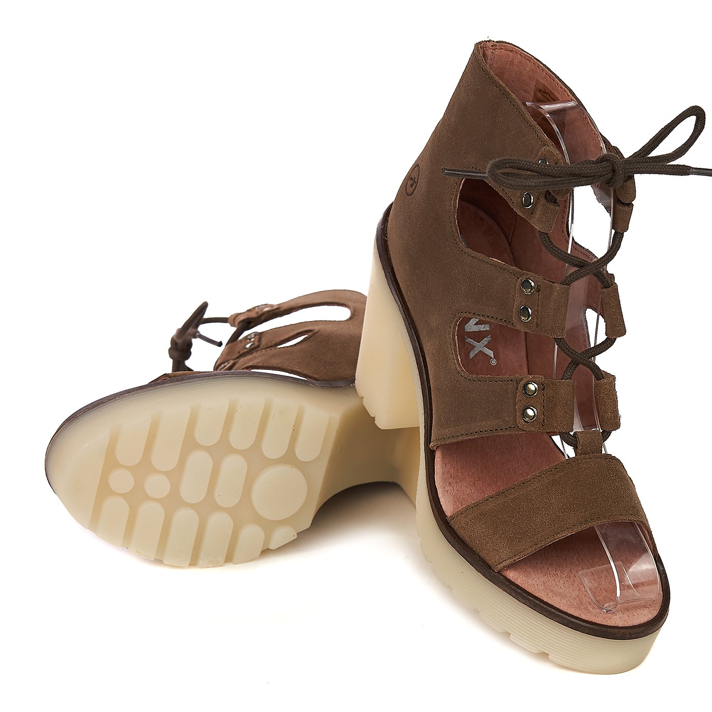 Bronx sandalen in kaki echt leer met platform zln 0168