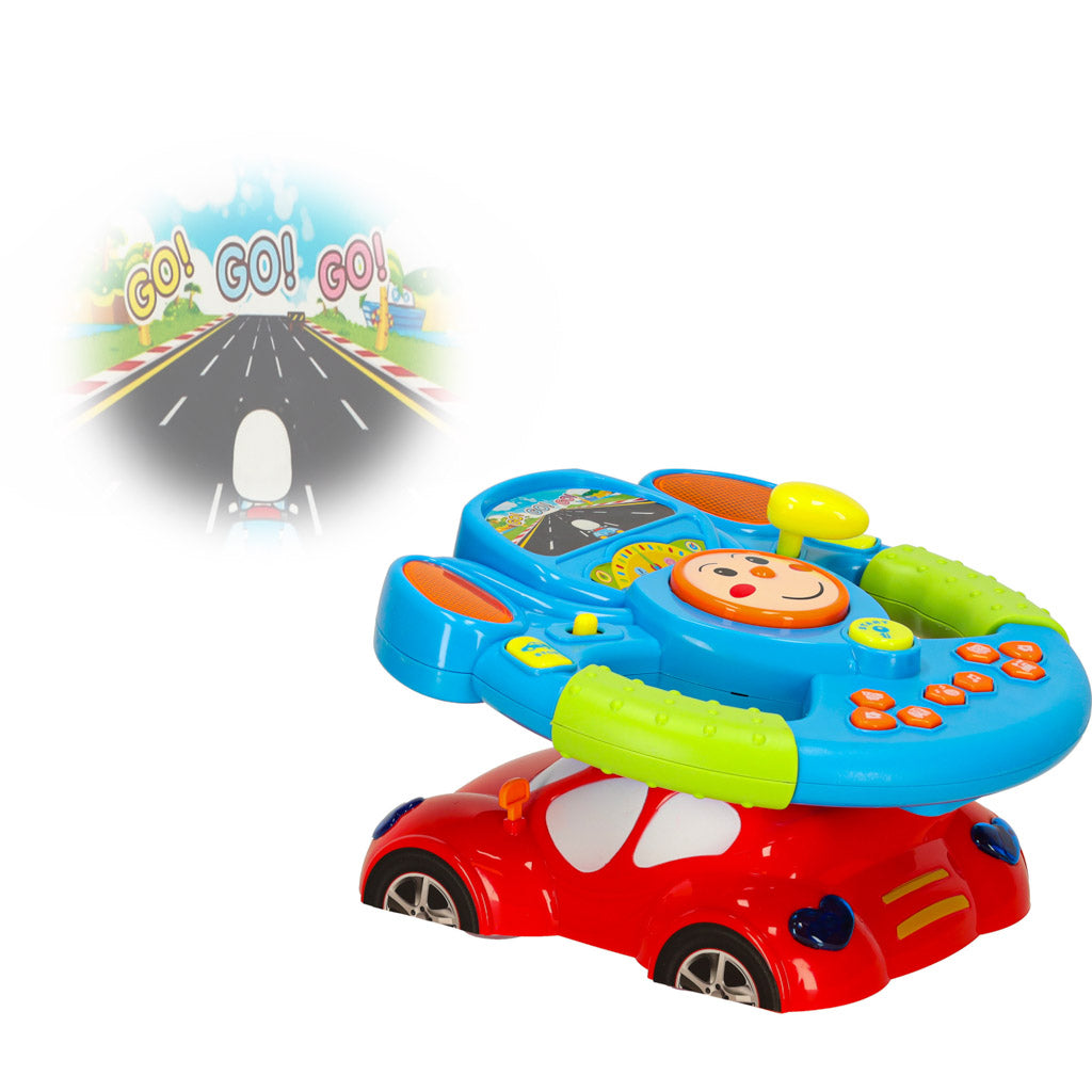 Toy Interactive Steering Wheel For Kids Simulator Music Sounds Lights Projector