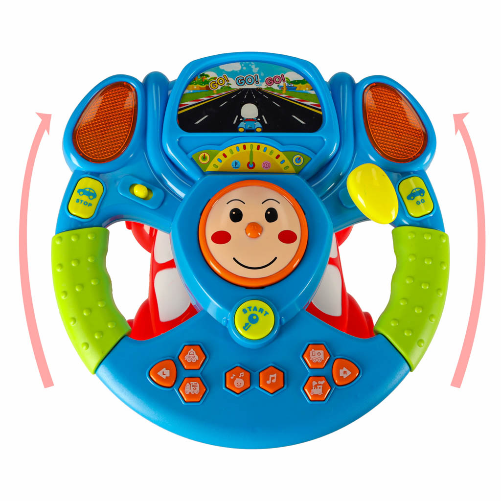 Toy Interactive Steering Wheel For Kids Simulator Music Sounds Lights Projector