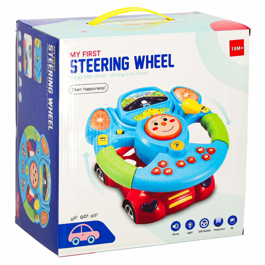 Toy Interactive Steering Wheel For Kids Simulator Music Sounds Lights Projector