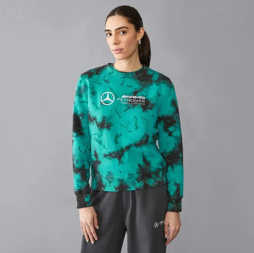 Women's Sweatshirt Mercedes Wmns Mapf1 Fw Tie Dye Crew Neck Sweatshirt Mult Green