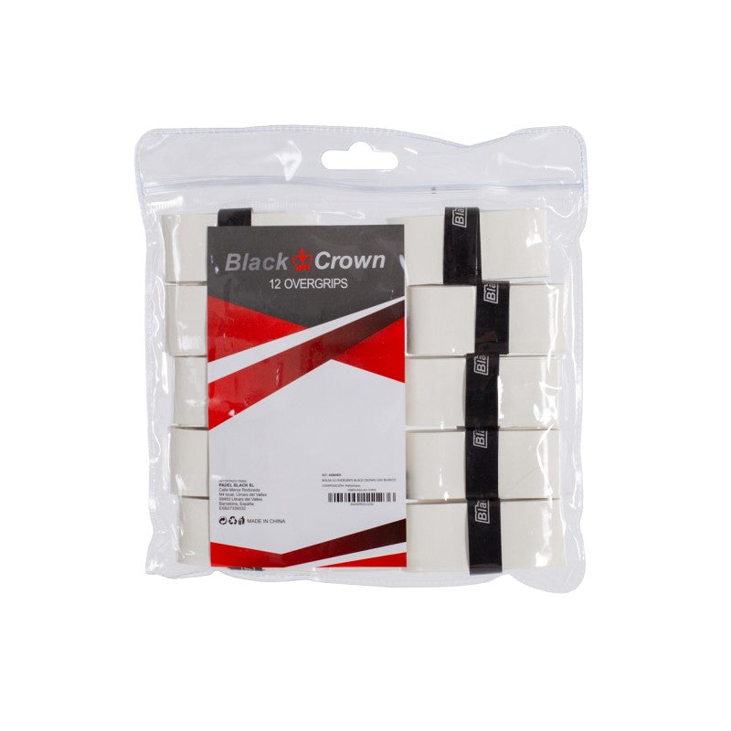 Saco com 12 overgrips pretos coroa lisos brancos