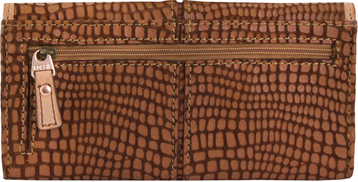 Women's Wallet Fossil Wmns Leather Wallet Maddox Embossed Flap Clutch Brown