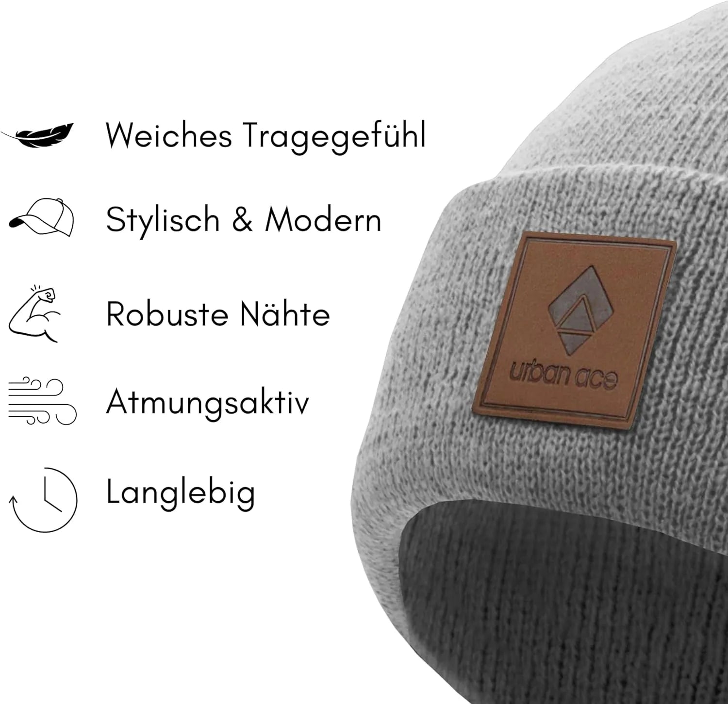 Winter Hats Urban Ace Unisex Cuff Beanies Grey