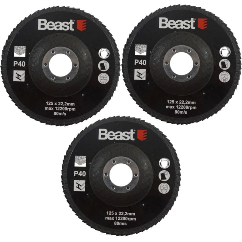 Flap Grinding Disc P40125 Mm 3 Pcs 22.2 Mm Hole Beast