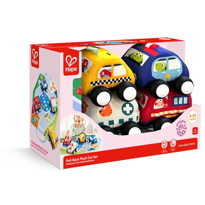 Conjunto de carro de pelúcia pull-back Hape