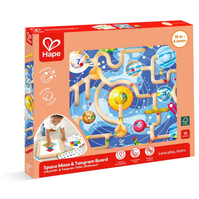 Hape 2 в 1 космически лабиринт и танграм дъска
