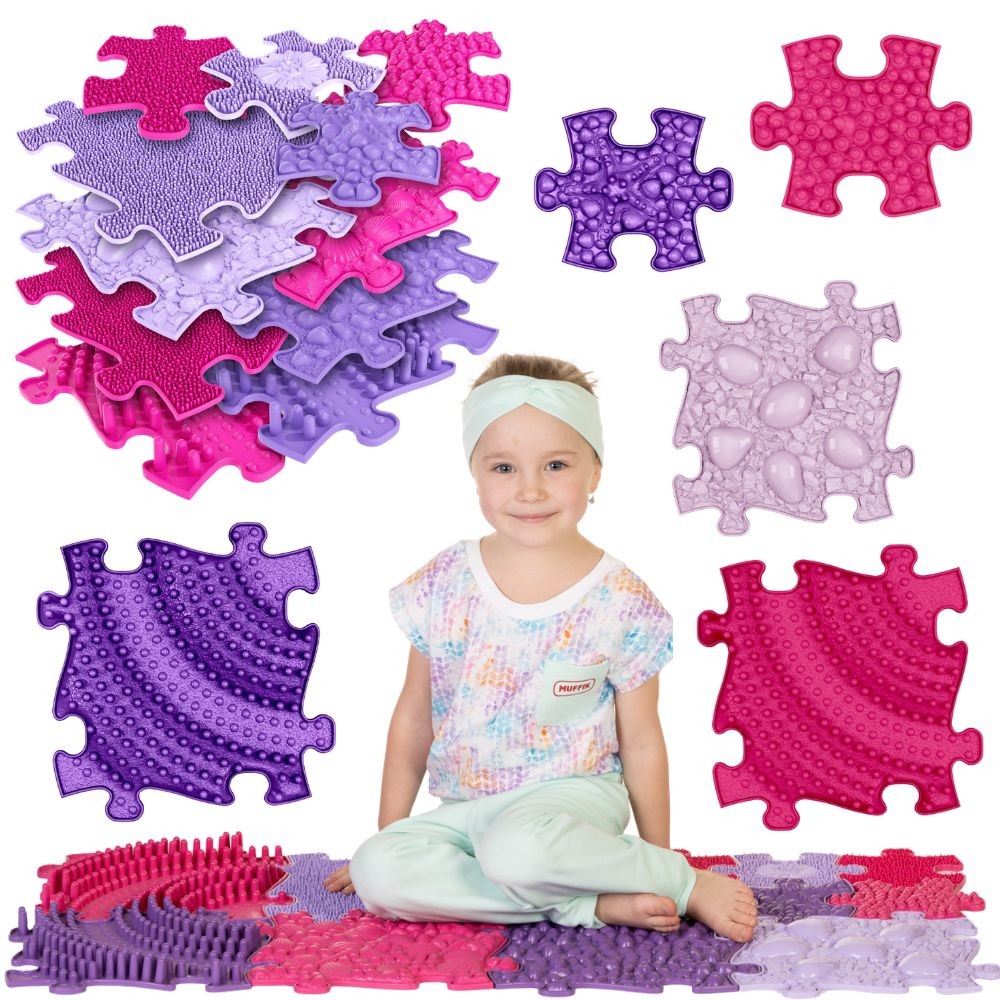 Woopie Sensory Mat Orthopedic Puzzle 11 Pieces - Pink/purple