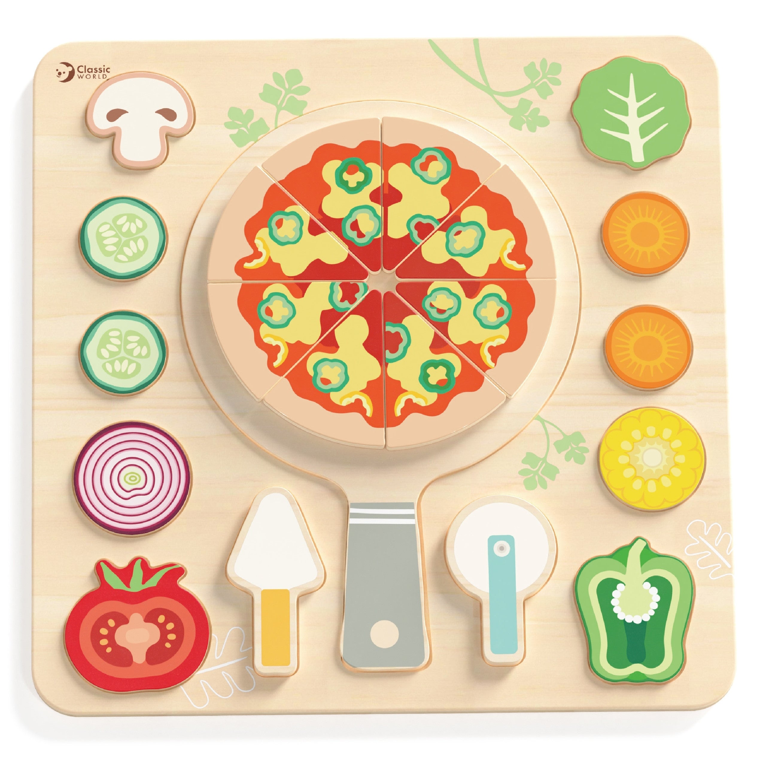 Classic World Houten Pizzasnijder Groentenpuzzel 22-delig.