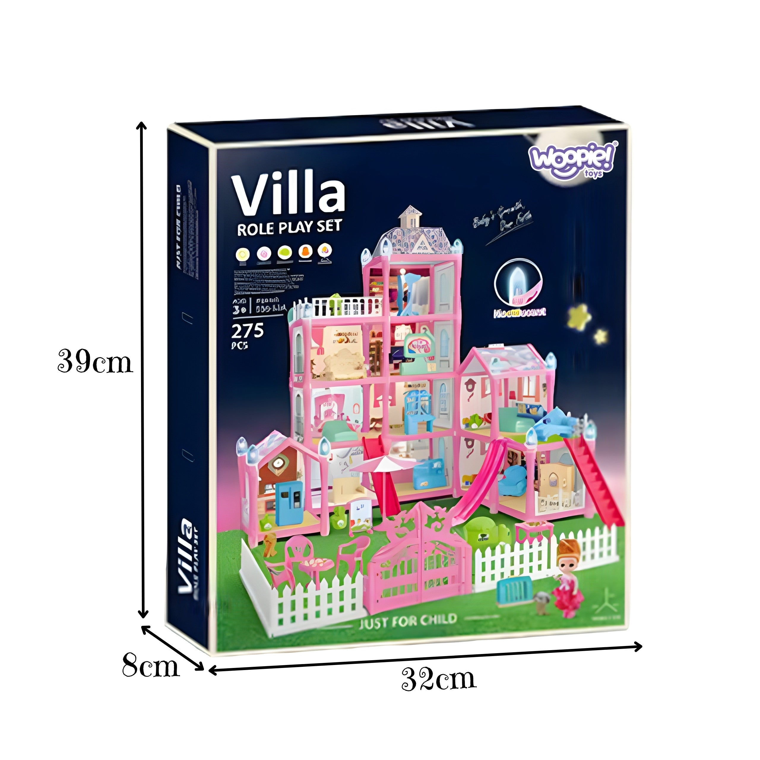 Woopie Dollhouse Villa met accessoires en verlicht popje 275 stuks.
