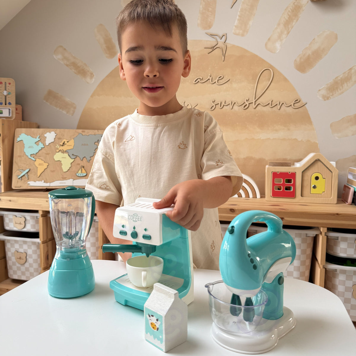 Woopie 3-in-1-Haushaltsgeräte-Set: Kaffeemaschine, Mixer, Mixer, Ton- und Lichteffekte