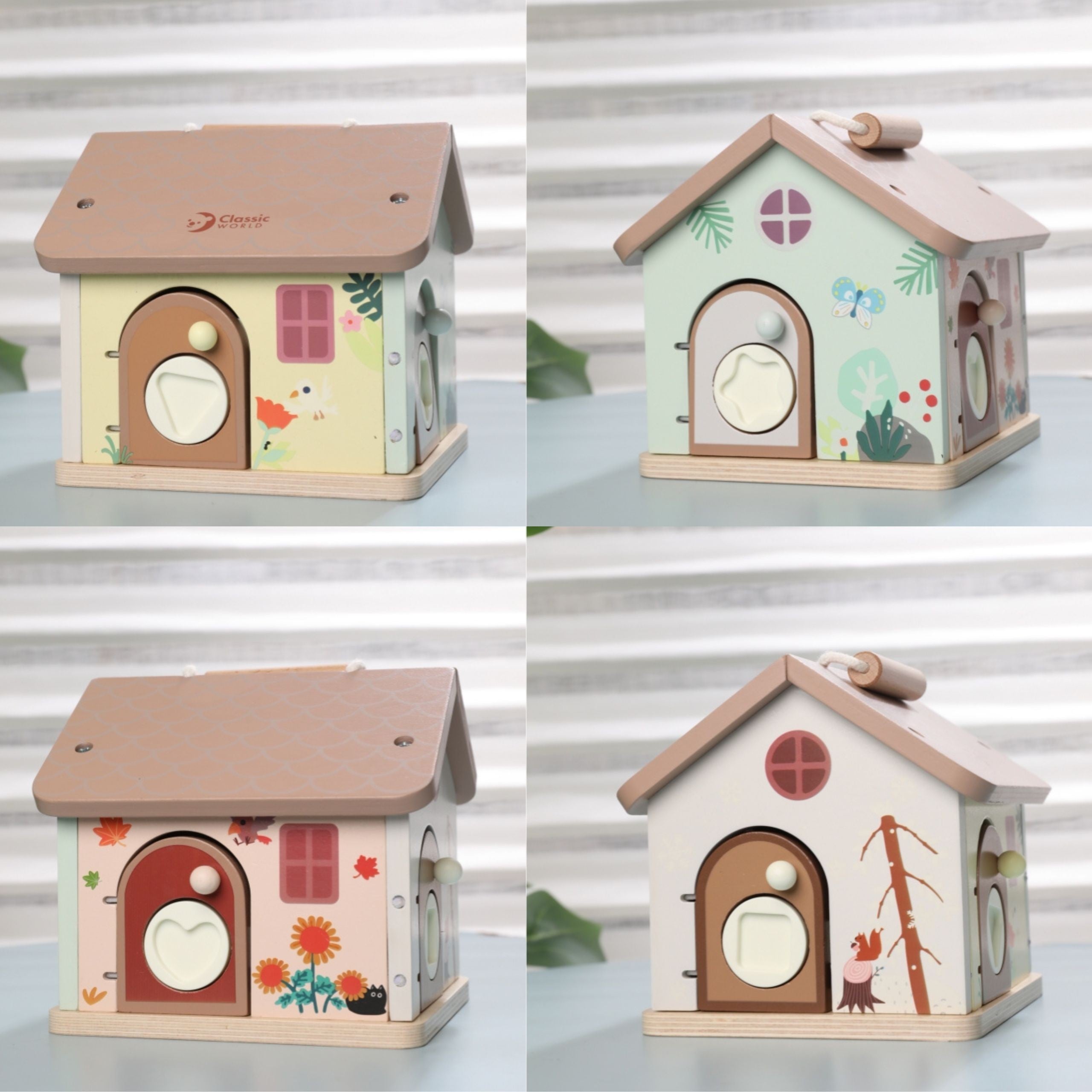 Casa educativa sensoriale in legno Classic World con serrature e chiavi 11 pezzi.