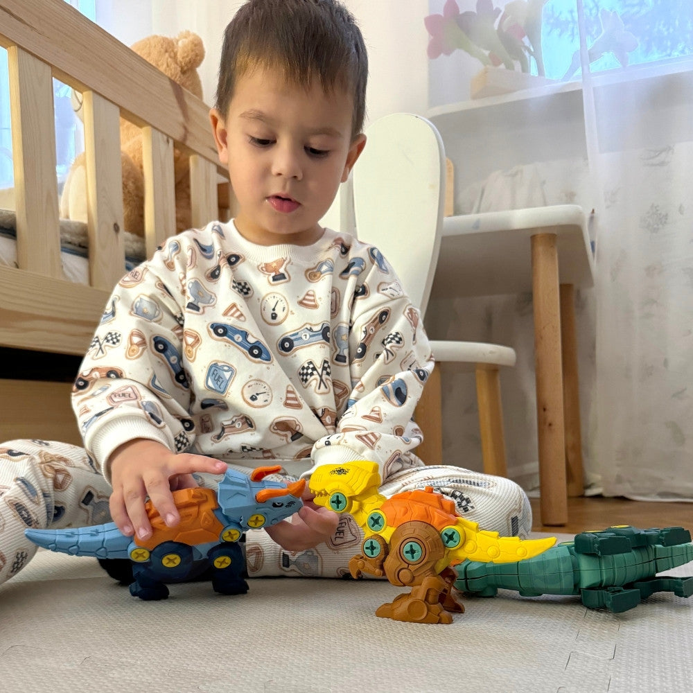 Woopie Dinosaurs To Screw 3-delad konstruktionsset i en låda + borr och skruvmejsel