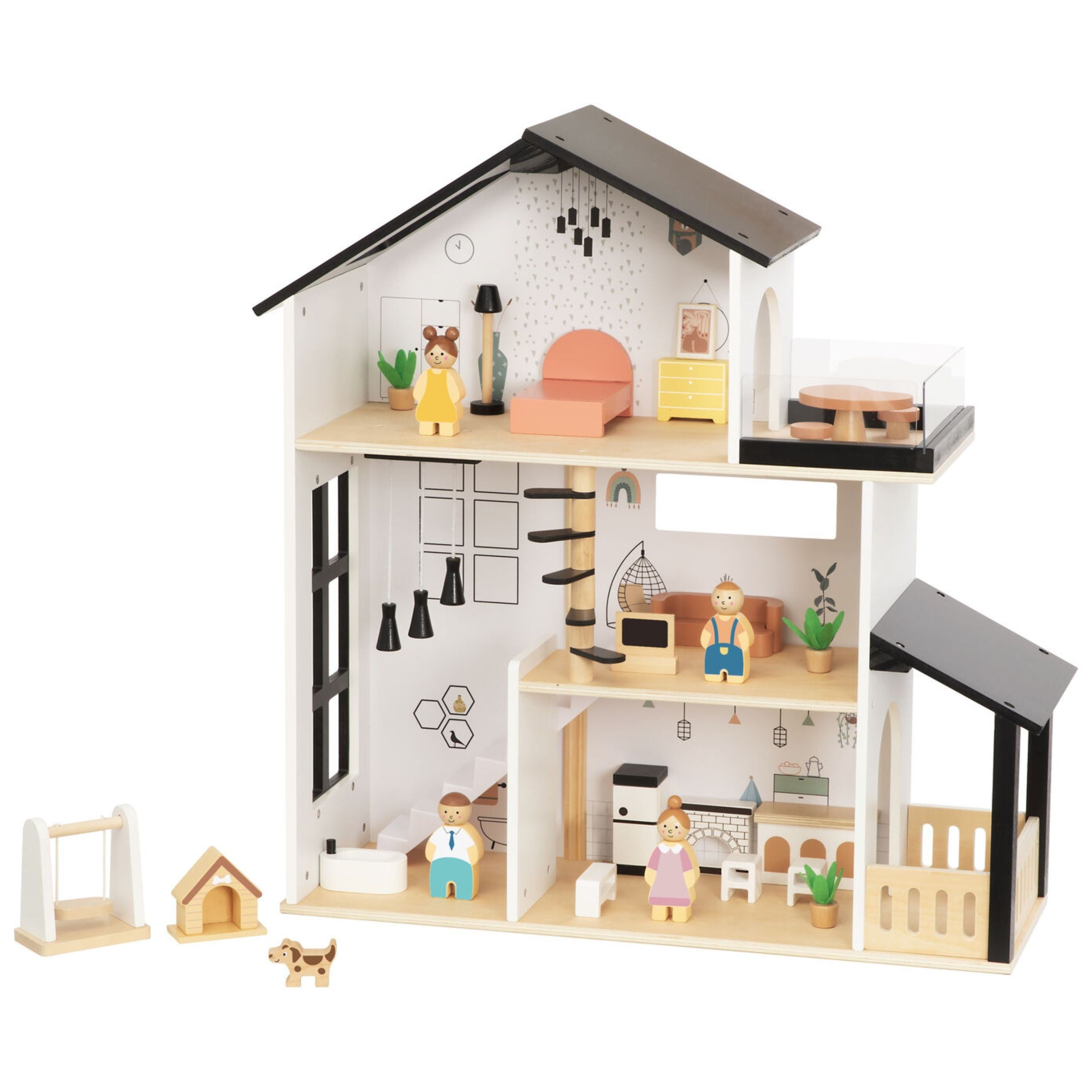 Tooky Toy Wooden Doll House 25 Pieces