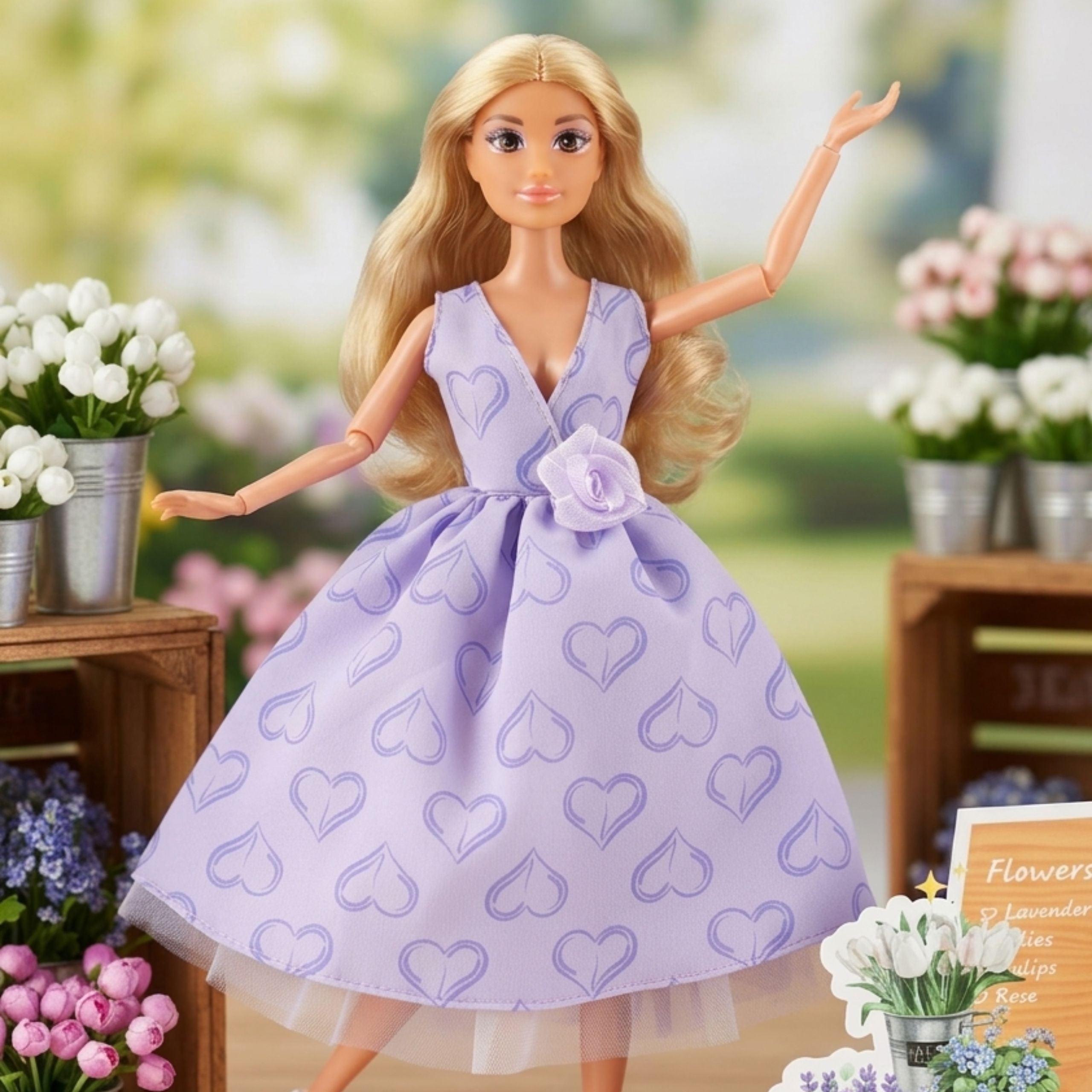 Woopie Royal Lily Doll, дълга руса коса, 30 см, аксесоари за рокля в цвят лавандула