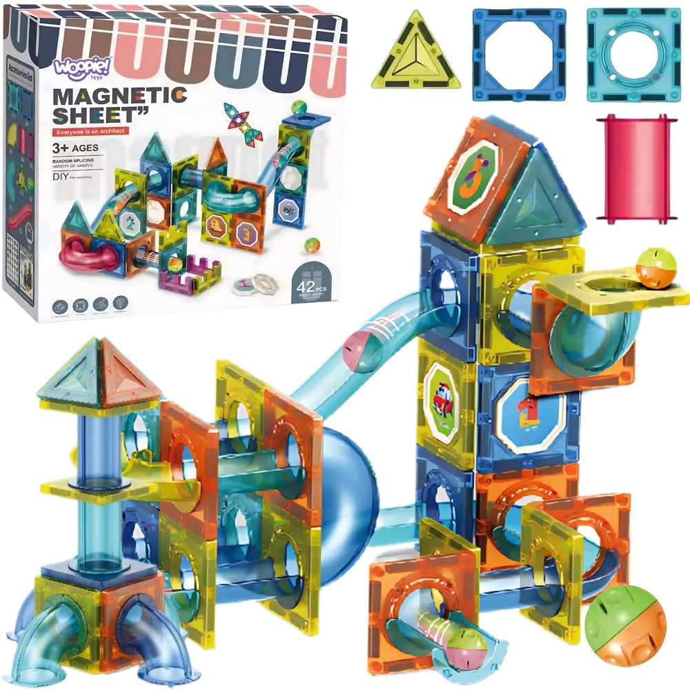 Woopie Magnetic Construction Blocks 3d Educational Set Ball Track 42 Pcs.
