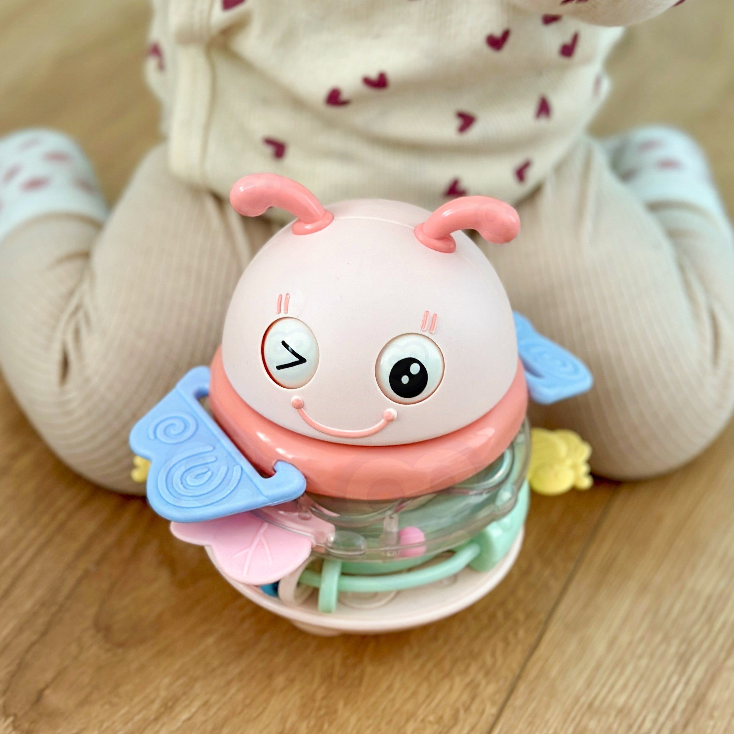 Woopie Baby Wanka Stand Up Sensory Toy 2 In 1 Rattle Teether Pink