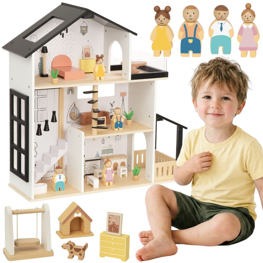 Tooky Toy Maison de poupée en bois 25 pièces