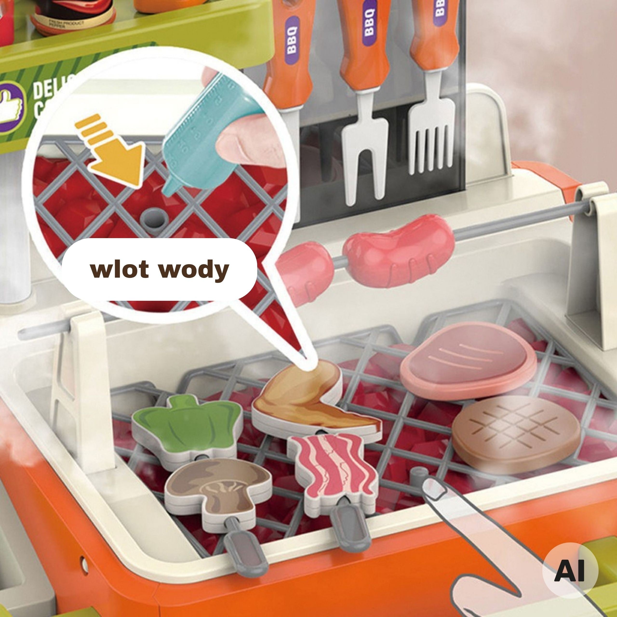 Woopie Interactive Bbq Grilling Cart 51-piece Grill Stand Real Grilling Effects