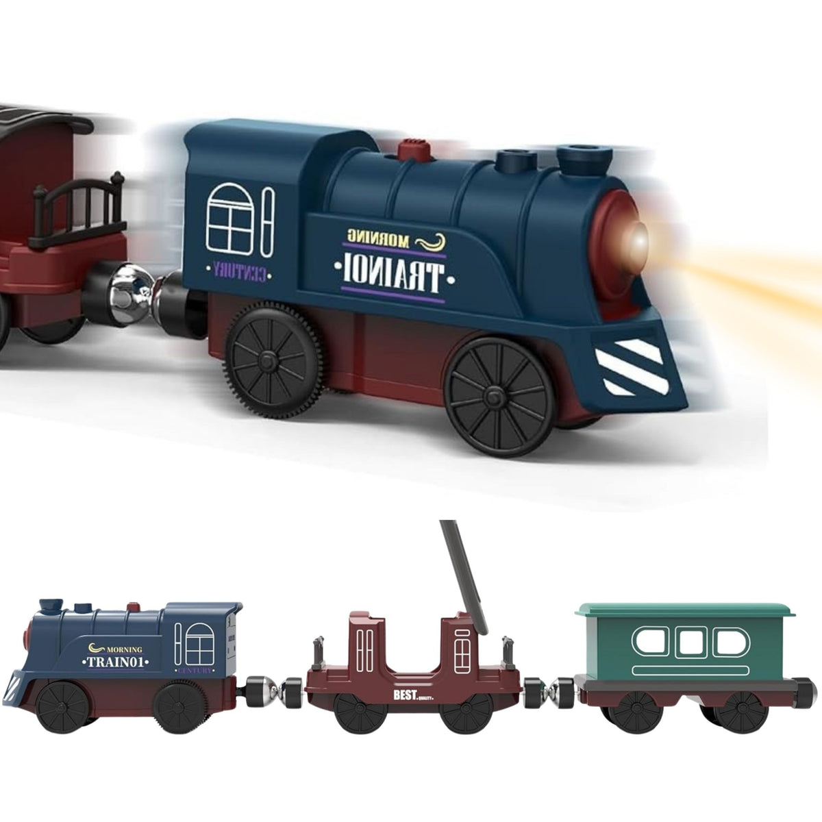 Woopie Locomotiva elettrica retrò con binari del treno elettrico + 2 vagoni – Set da 76 pezzi