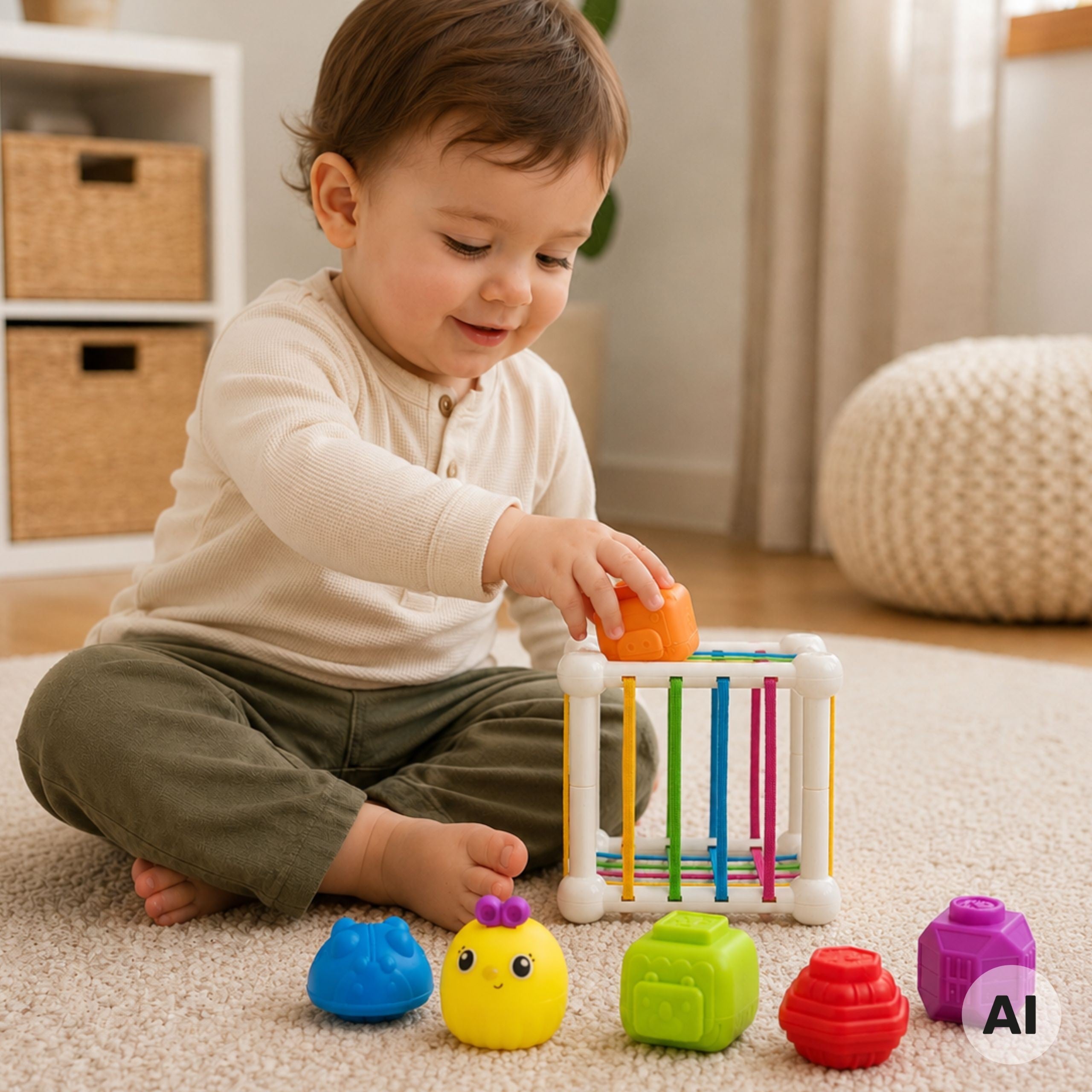 Woopie Baby Flexible Sensory Cube Sorter For Children Animals + Rattle 7 Pcs.