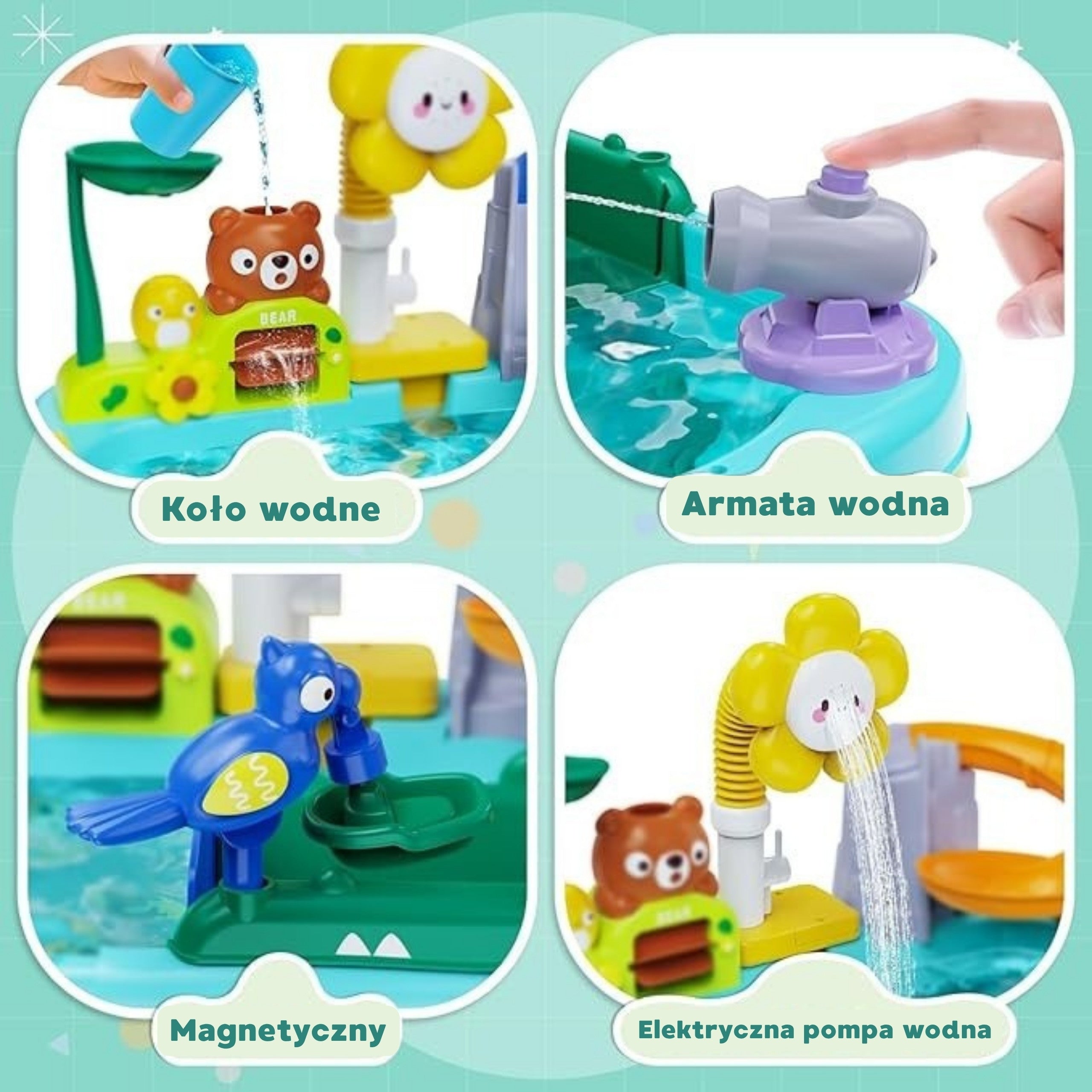 Woopie 4 w 1 Stół wodny Gra wędkarska Zlew wodny Zjeżdżalnia Kwiat