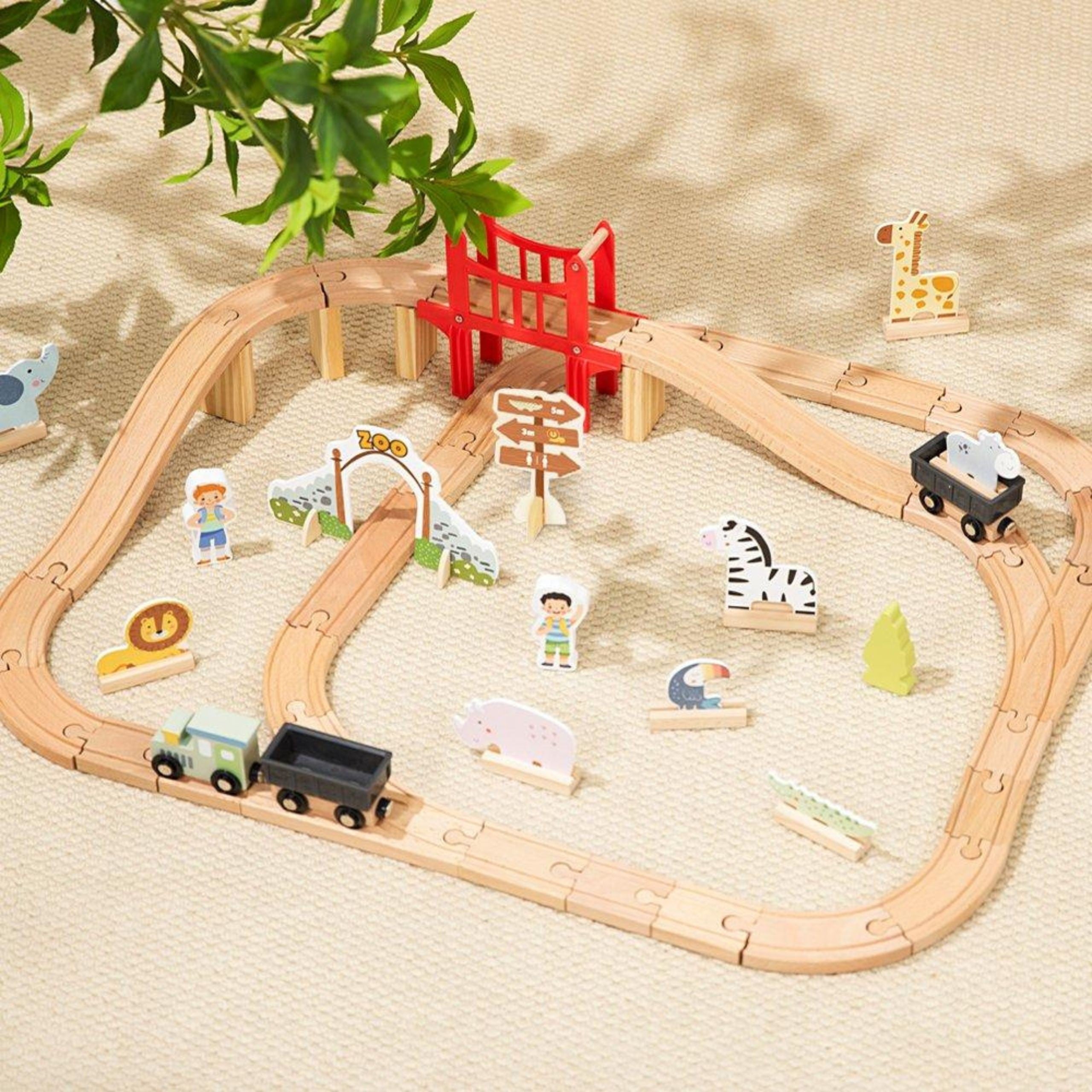 Woopie Green Wooden Zoo Train Set Xl Magnetic Train Track 60 Pcs Fsc